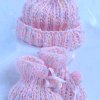 Simply Adorable Baby Booties and Matching Hat with PomPom