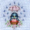 Umbrella Bird with Eggs Cross Stitch Design