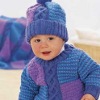 Cable and Block Knit Baby Sweater and Hat