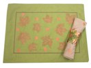 Green and Gold Leaf Placemat and Napkin Ring
