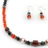 Red and Black Cafe Necklace and Earrings