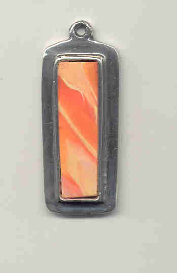 Orange Clay and Metal Pendant