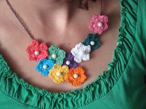 Crocheted Flower Statement Necklace