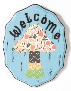 FolkArt Mushroom Welcome Sign