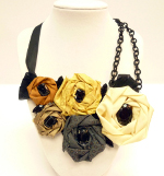 Roses Ribbon and Chain Bib Necklace