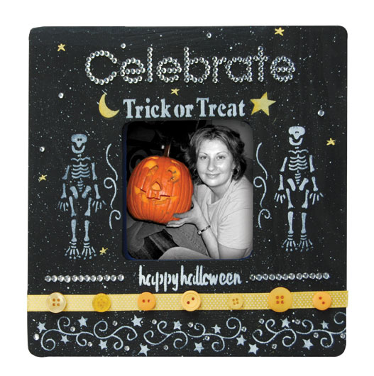 painted Halloween picture frame with skeletons