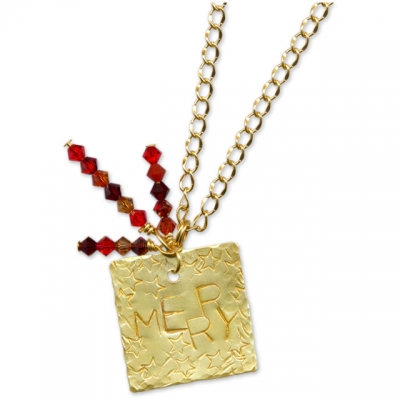 Merry Stamped Christmas Necklace
