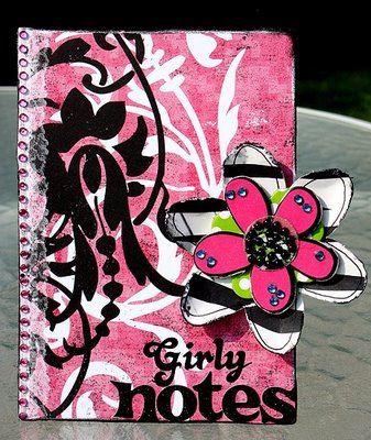 Girly Notes Pink Notebook. Materials: Glitz patterned papers: Hot Mama 
