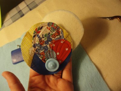 Fabric Scrap and Button Brooch 8