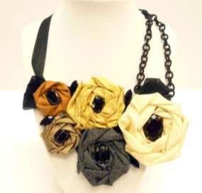 Roses, Ribbon and Chain Necklace