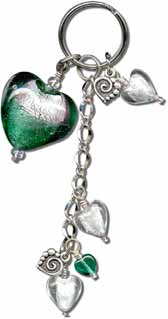 Green Hearts Key Ring Fob