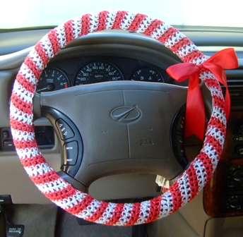 Crochet Candy Cane Steering Wheel Cover