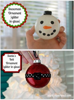 Glittered Snowman and Santa Ornaments