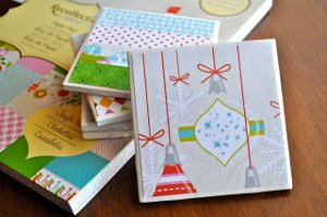 jingle bell tile coasters