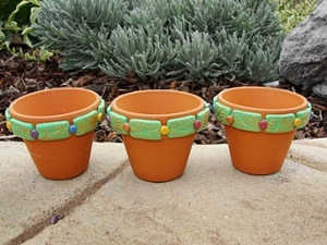 Leaf Stamped Clay Pots