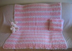 Pretty Pink Crochet Afghan and Pillow Set