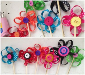 Ribbon and Button Flowers