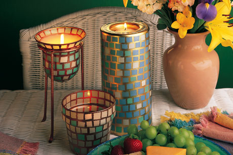 Pearly Garden Candle Mosaic Holder