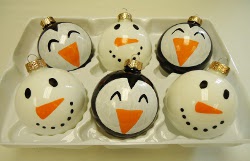 Painted Snowmen & Penguin Ornaments