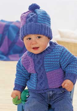 Cable and Blocks Baby Sweater and Hat Knitting Pattern FaveCrafts