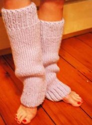 Striped Chunky Rib Knitted Leg Warmers with Button