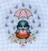 Bird with Umbrella Cross-Stitch Design