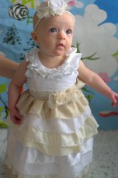 White and Cream Ruffle Dress